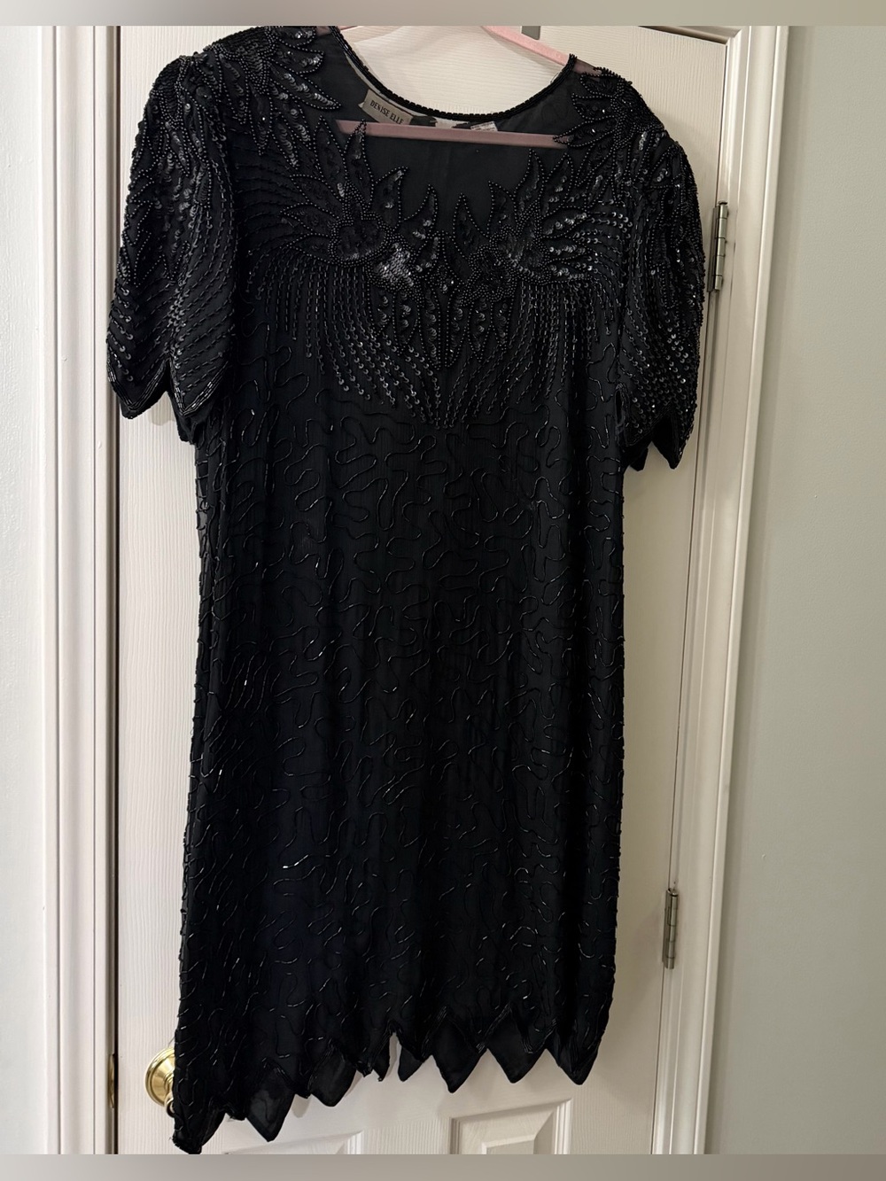 Vtg Denise Elle 100% Silk Beaded Sequin Cocktail Dress Plus Size 1X Flawed TLC